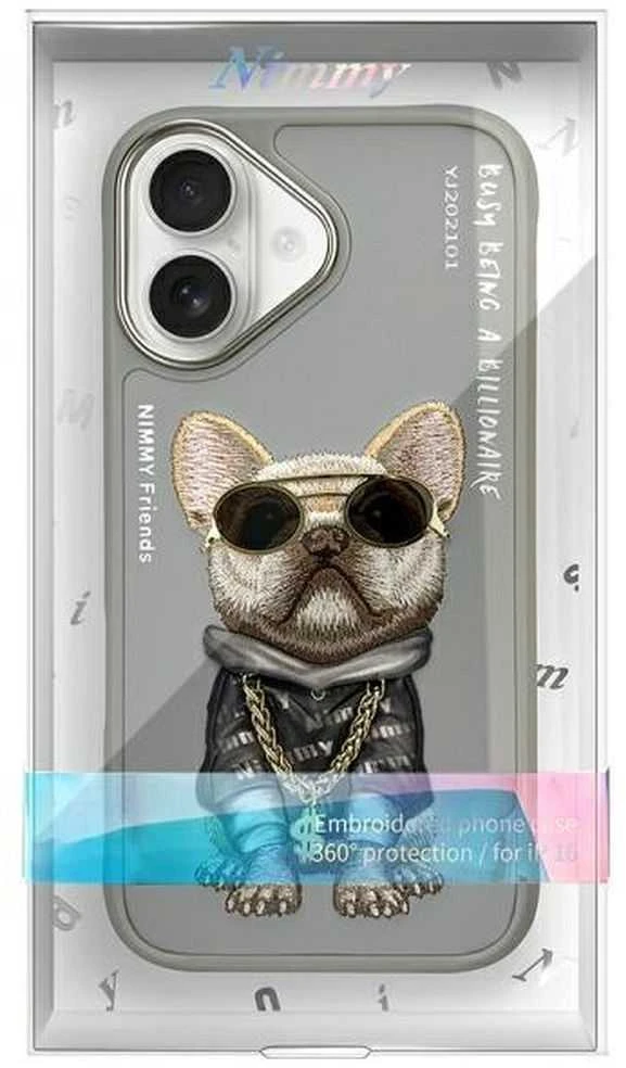 Nimmy dėklas Apple iPhone 16 6.1″ pilka Glasses Cool Dog