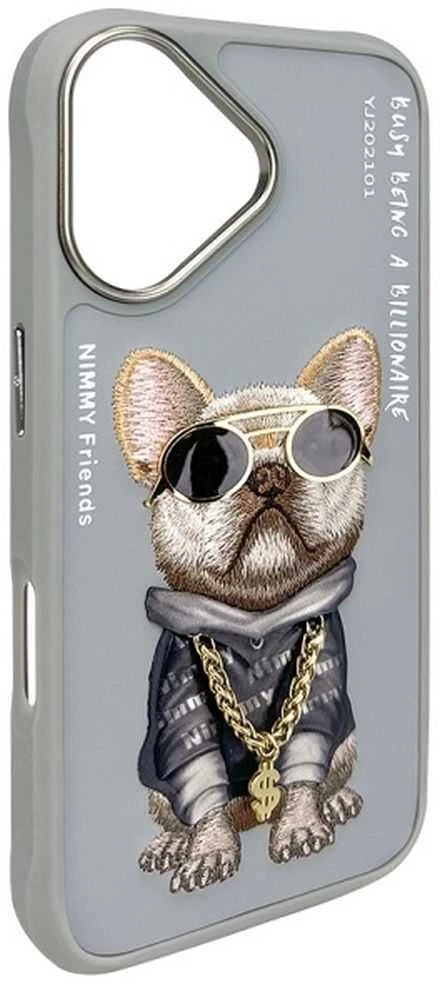 Nimmy dėklas Apple iPhone 16 6.1″ pilka Glasses Cool Dog