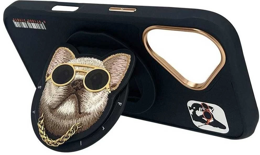 Dėklas Nimmy Glasses Cool Dog MagSafe Apple iPhone 16 juodos spalvos