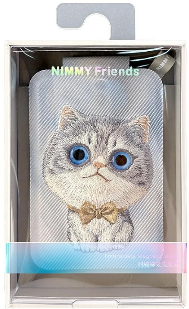Dėklas Nimmy New Big-Eye Cute Pets 2.0 magnetinė piniginė katėms su telefono laikikliu - pilka