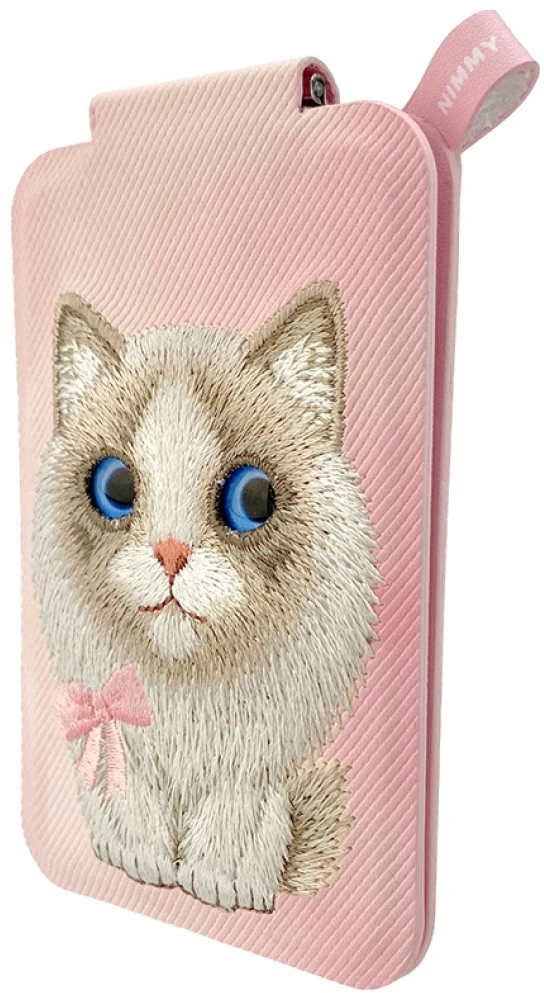 Dėklas Magnetic phone wallet stand Nimmy New Big-Eye Cute Pets 2.0 Cat rožinės spalvos