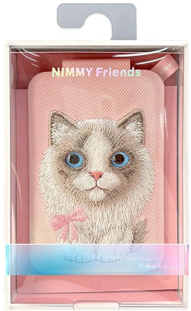 Dėklas Magnetic phone wallet stand Nimmy New Big-Eye Cute Pets 2.0 Cat rožinės spalvos