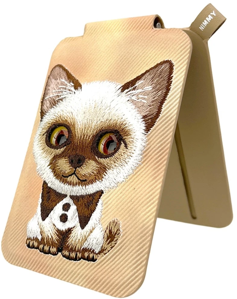Dėklas Nimmy New Big-Eye Cute Pets 2.0 magnetinė piniginė katėms su telefono laikikliu - ruda