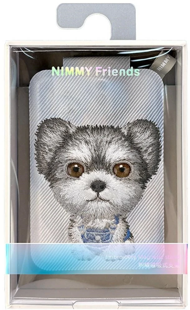 Dėklas Magnetinis telefono piniginės laikiklis Nimmy New Big-Eye Cute Pets 2.0 Dog pilkos spalvos