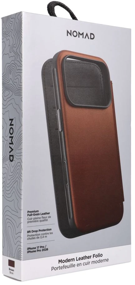 Dėklas Dėklai ir apvalkalai - Flip Nomad Modern Leather Folio, ruda – iPhone 18 Pro/17 Pro