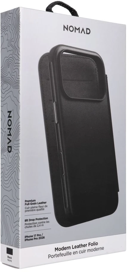 Dėklas NOMAD leather case for IPHONE 18 Pro/17 Pro compatible with MagSafe (Modern Leather Folio ECCO Leather) juodas