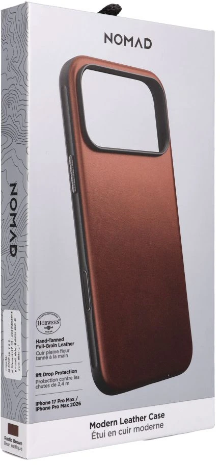 NOMAD leather case for IPHONE 18 Pro Max/17 Pro Max compatible with MagSafe (Modern Odinis dėklas Horween Leather) rustic ruda