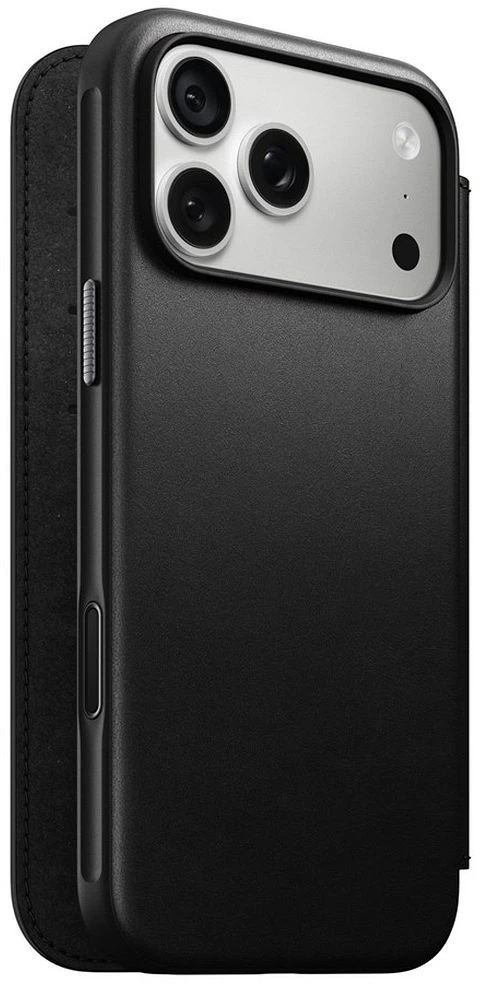 NOMAD odinis dėklas IPHONE 18 Pro Max/17 Pro Max, suderinamas su MagSafe (Modern Leather Folio ECCO Leather) juodas