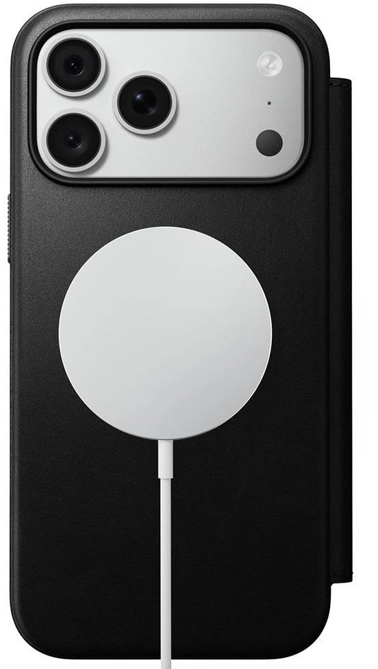 NOMAD odinis dėklas IPHONE 18 Pro Max/17 Pro Max, suderinamas su MagSafe (Modern Leather Folio ECCO Leather) juodas