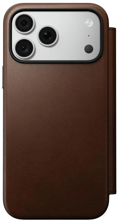NOMAD odinis dėklas IPHONE 18 Pro Max/17 Pro Max, suderinamas su MagSafe (Modern Leather Folio ECCO Leather) ruda