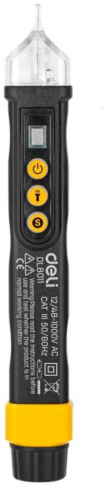 Bekontaktis įtampos indikatorius Deli Tools EDL8011, 12 / 48-1000V AC geltonas
