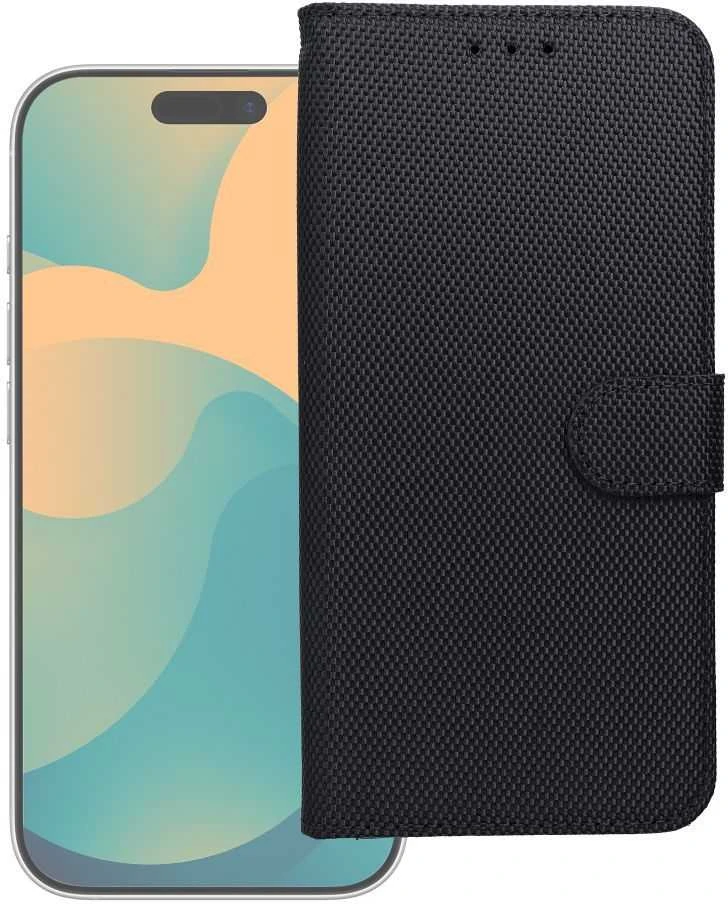 OEM atverčiamas dėklas iPhone 17 / 18 4Card RFID apsaugos nuo vagystės techninis audinys juodas