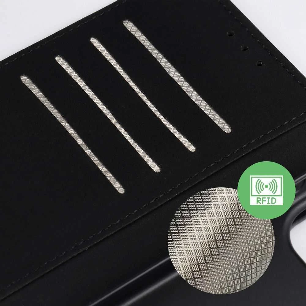 OEM atverčiamas dėklas iPhone 17 / 18 4Card RFID apsaugos nuo vagystės techninis audinys juodas