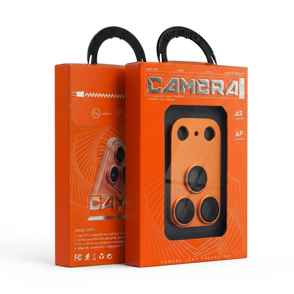 OEM grūdinto stiklo kameros objektyvas iPhone 17 PRO MAX AR+AF visiškai metalinis oranžinis