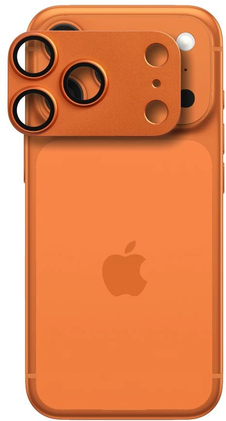 OEM grūdinto stiklo kameros objektyvas iPhone 17 PRO MAX AR+AF visiškai metalinis oranžinis