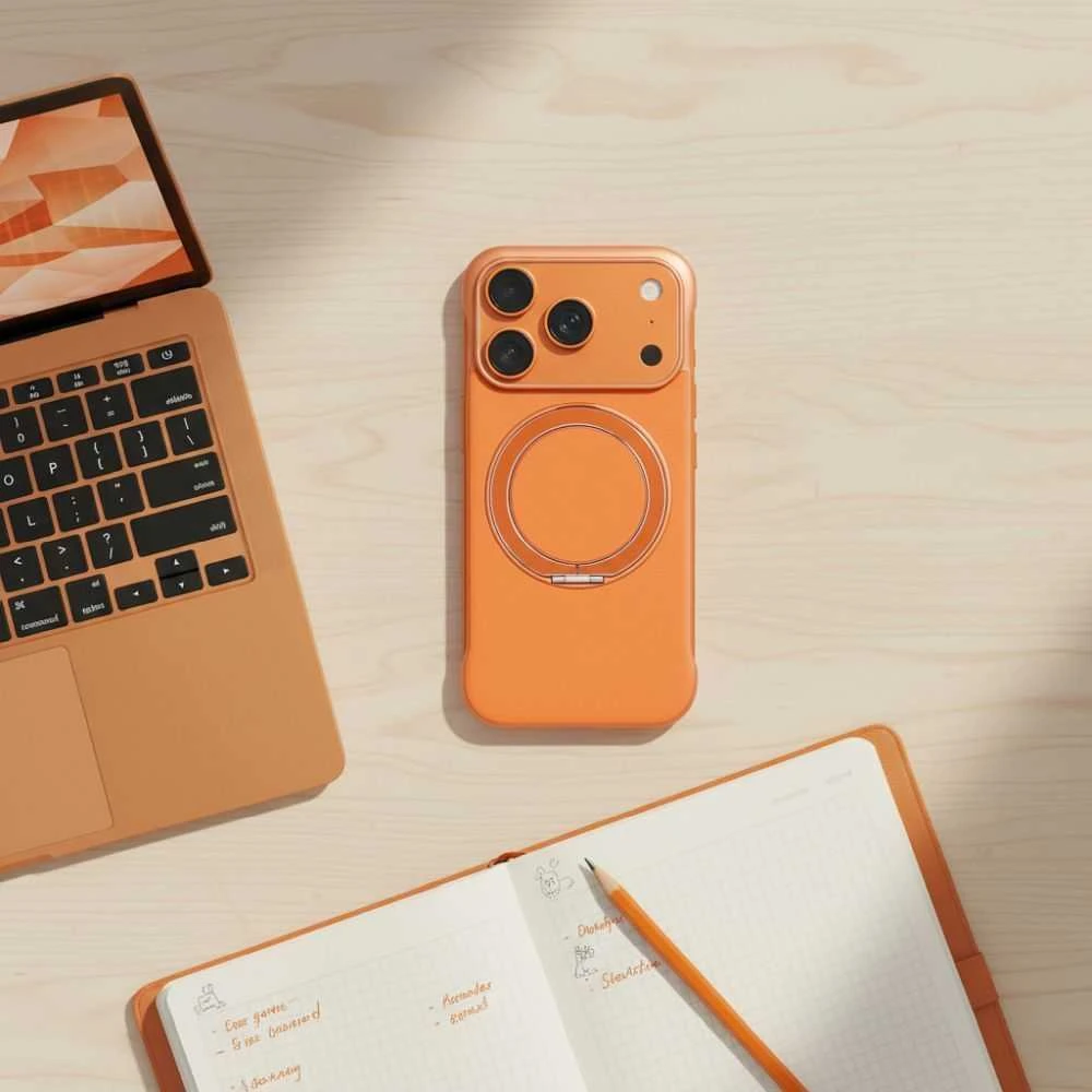 OEM dėklas, skirtas iPhone 17 AIR, su „Edge Free“, suderinamas su „MagSafe“, oranžinis