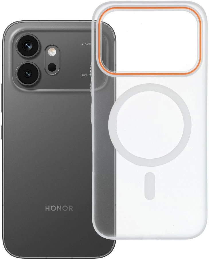 OEM dėklas, skirtas Honor 600 / 600 PRO Go, oranžinis, suderinamas su MagSafe, skaidrus