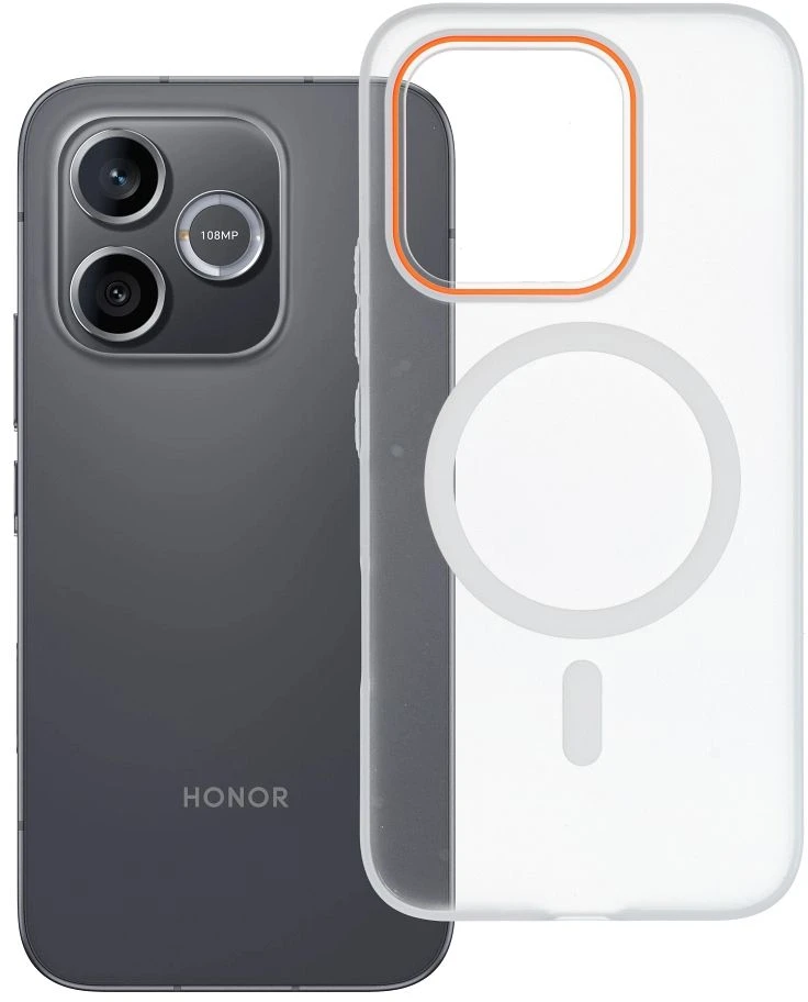 OEM dėklas, skirtas Honor 600 LITE Go, oranžinis, suderinamas su MagSafe, skaidrus