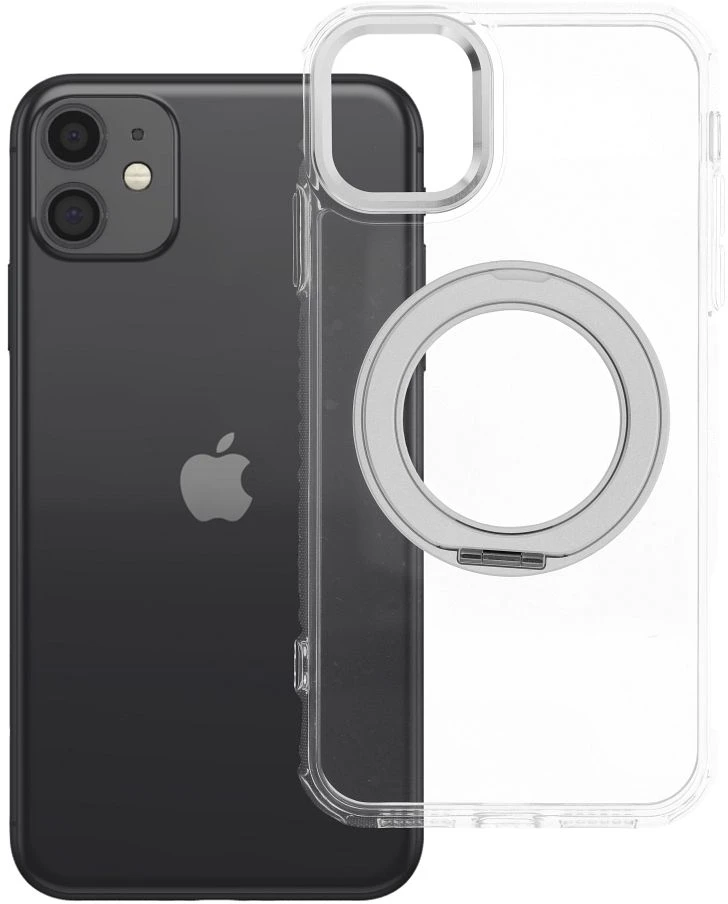 Oem Originalus „iPhone 11“ dėklas su apvaliu stovu, suderinamas su „MagSafe“, permatomas