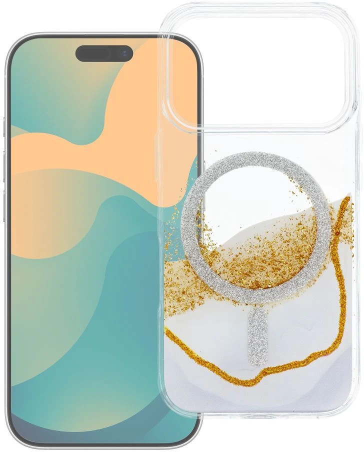 Golden OEM dėklas, skirtas iPhone 13 / 14, auksinis, suderinamas su „MagSafe“ ir baltas