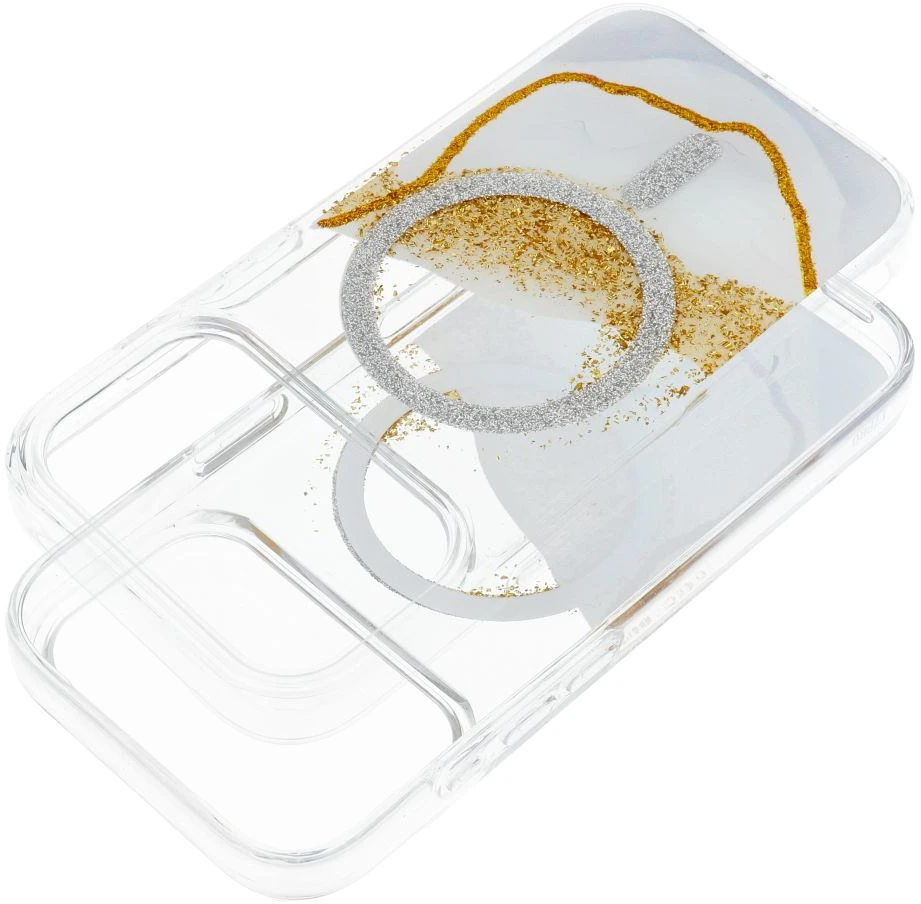 Golden OEM dėklas, skirtas iPhone 13 / 14, auksinis, suderinamas su „MagSafe“ ir baltas