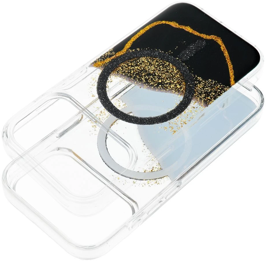 Golden OEM dėklas, skirtas iPhone 13 / 14, auksinis, suderinamas su „MagSafe“ juodas
