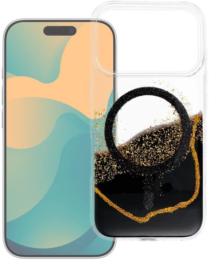 Golden OEM dėklas, skirtas iPhone 13 / 14, auksinis, suderinamas su „MagSafe“ juodas