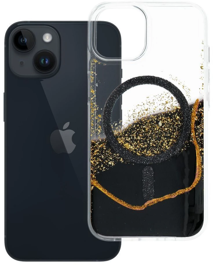 Golden OEM dėklas, skirtas iPhone 13 / 14, auksinis, suderinamas su „MagSafe“ juodas