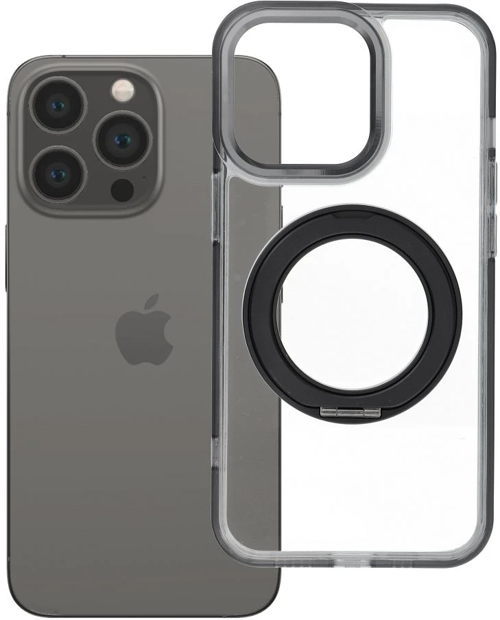Oem Originalus „iPhone 13 PRO“ dėklas su apvaliu stovu, suderinamas su „MagSafe“ ir juodas