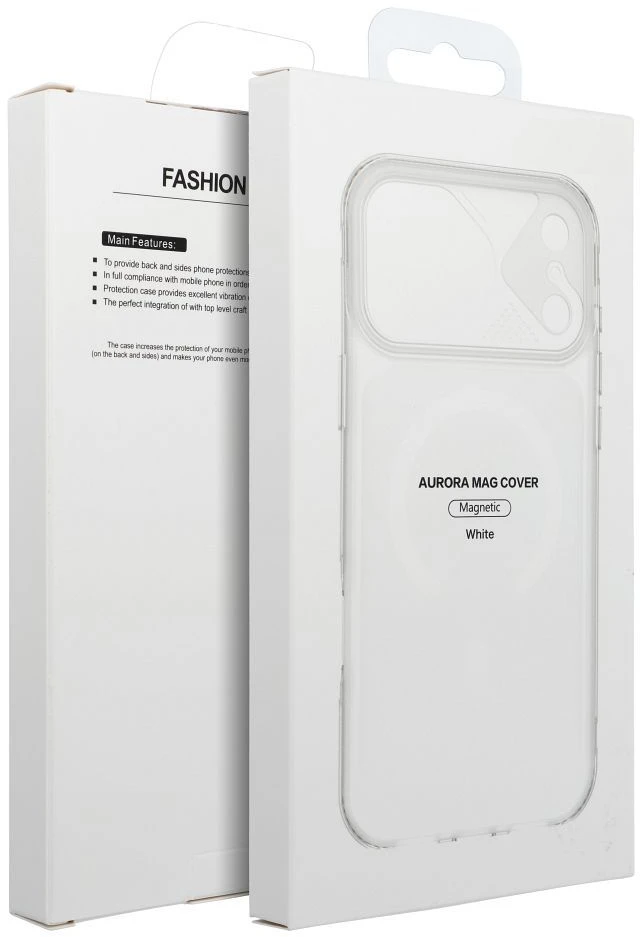 Oem Originalus „iPhone 14 Aurora“ dėklas, suderinamas su „MagSafe“ ir baltais ausinėmis.