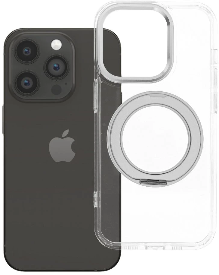 Oem Originalus „iPhone 14 PRO“ dėklas su apvaliu stovu, suderinamas su „MagSafe“ ir skaidriu dangteliu.