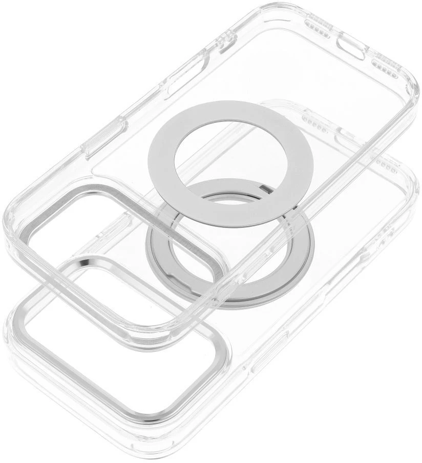 Oem Originalus „iPhone 14 PRO“ dėklas su apvaliu stovu, suderinamas su „MagSafe“ ir skaidriu dangteliu.