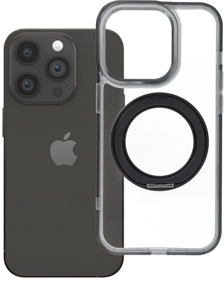 Oem Originalus „iPhone 14 PRO“ dėklas su apvaliu stovu, suderinamas su „MagSafe“ ir juodas
