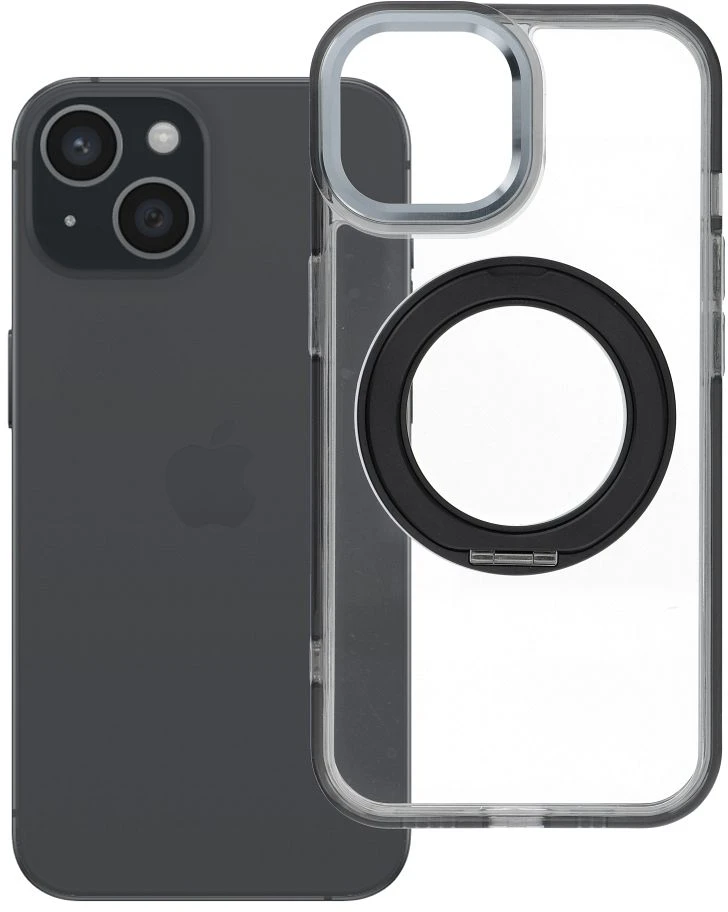 Oem Originalus „iPhone 15“ dėklas su apvaliu stovu, suderinamas su „MagSafe“ ir juodas