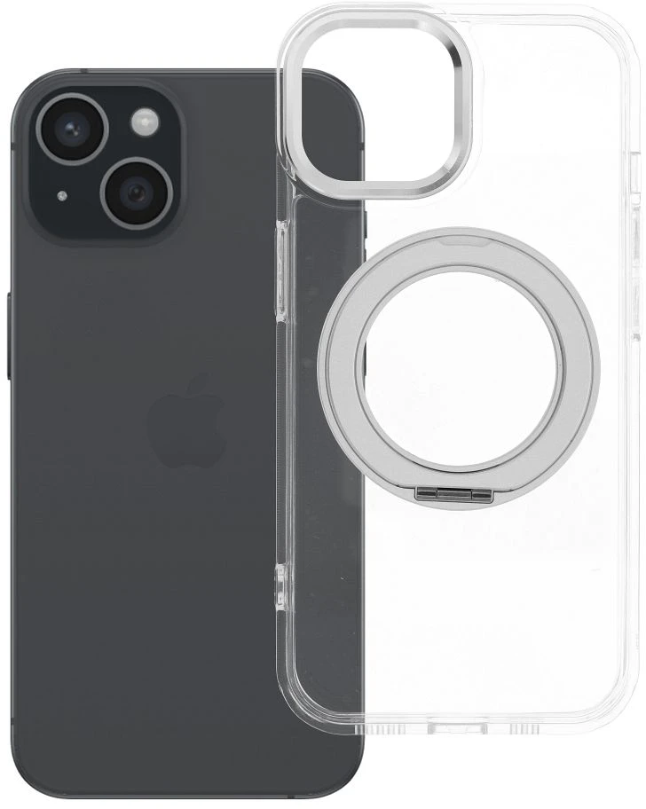 Oem Originalus „iPhone 15“ dėklas su apvaliu stovu, suderinamas su „MagSafe“, permatomas