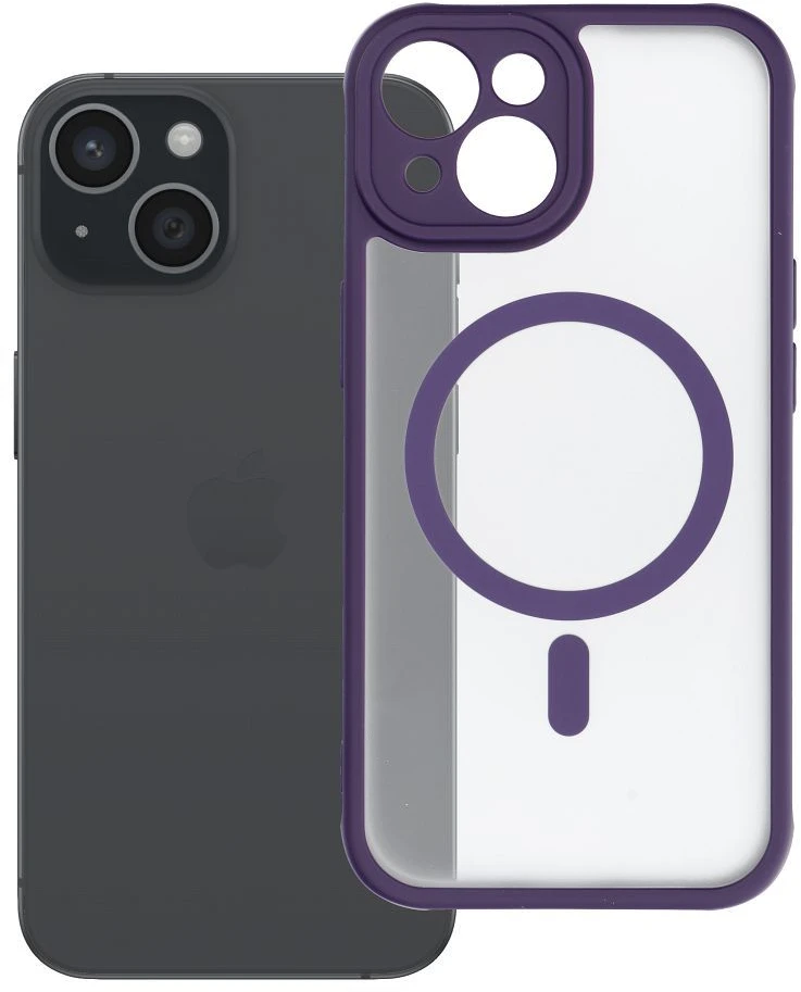 Oem dėklas iPhone 15 Full Matte Mag, suderinamas su MagSafe, violetinė