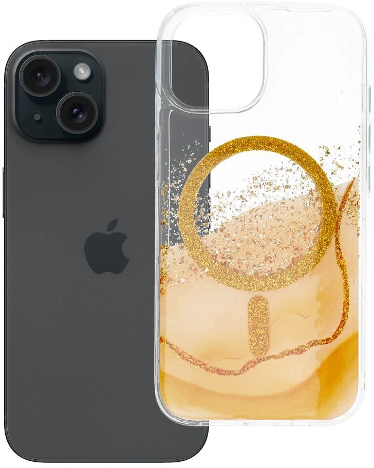 Golden OEM dėklas, skirtas iPhone 15, auksinis, suderinamas su „MagSafe“ auksinis