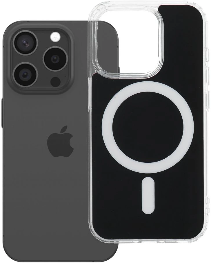 „Oem“ dėklas, skirtas „iPhone 15 PRO Clear Fusion Mag Cover“, suderinamas su „MagSafe“ juodu dangteliu