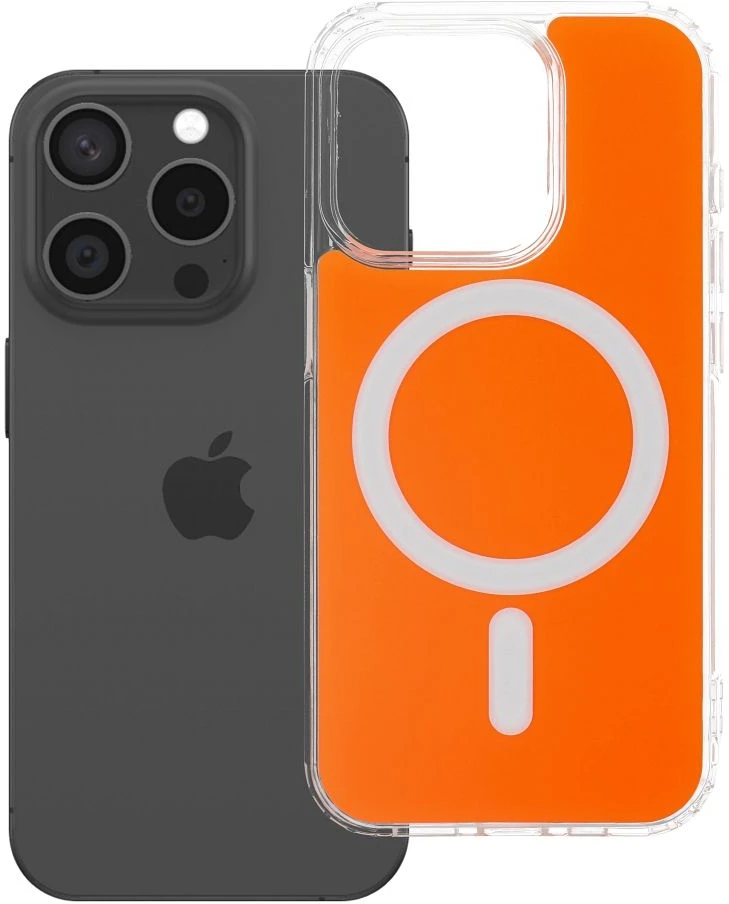 Oem Originalus „iPhone 15 PRO“ dėklas, skaidrus „Fusion Mag Cover“, suderinamas su „MagSafe“, hermes oranžinis