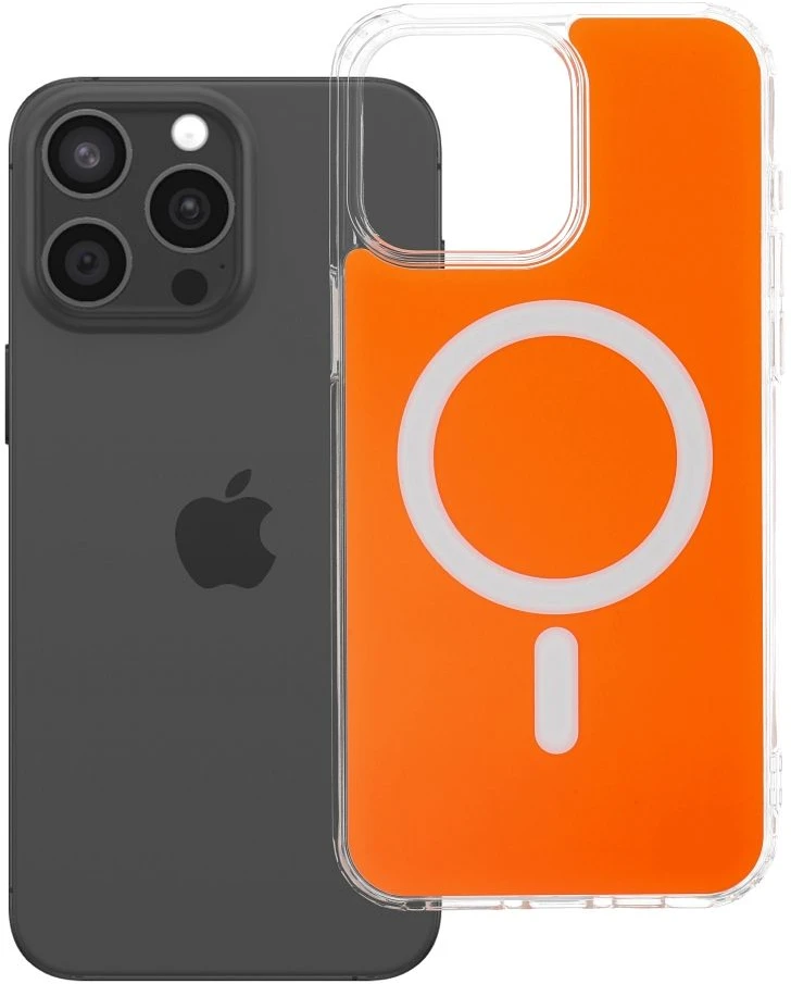 Oem Originalus „iPhone 15 PRO MAX“ dėklas, skaidrus „Fusion Mag Cover“, suderinamas su „MagSafe“, hermes oranžinis