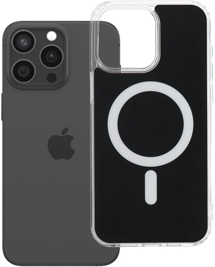 Oem Originalus „iPhone 15 PRO MAX“ dėklas, skaidrus „Fusion Mag Cover“, suderinamas su „MagSafe“ juodu dangteliu.