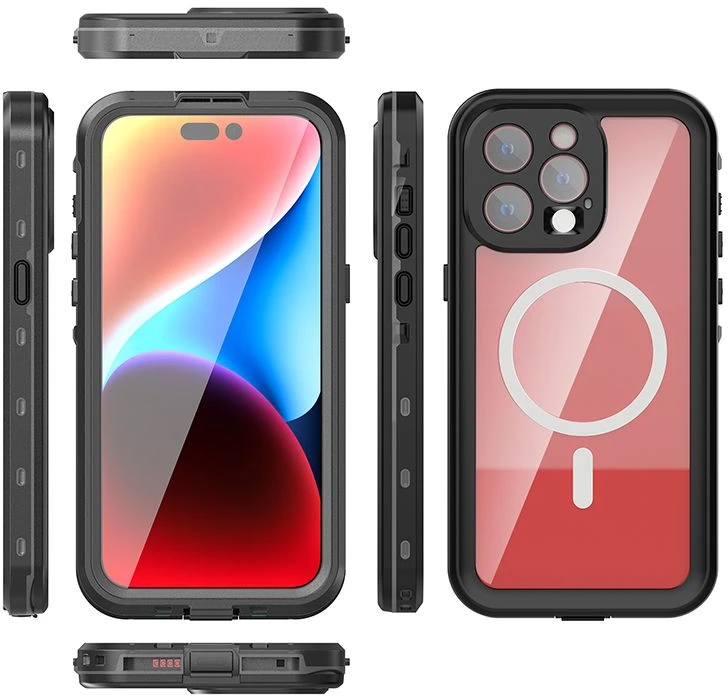 Oem iPhone 15 PRO MAX dėklas, Shellbox DOT, atsparus vandeniui, suderinamas su MagSafe, juodas