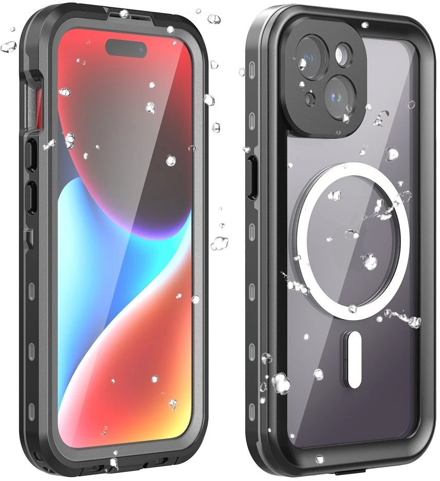 Oem iPhone 15 dėklas, Shellbox DOT vandeniui atsparus, MagSafe suderinamas, juodas