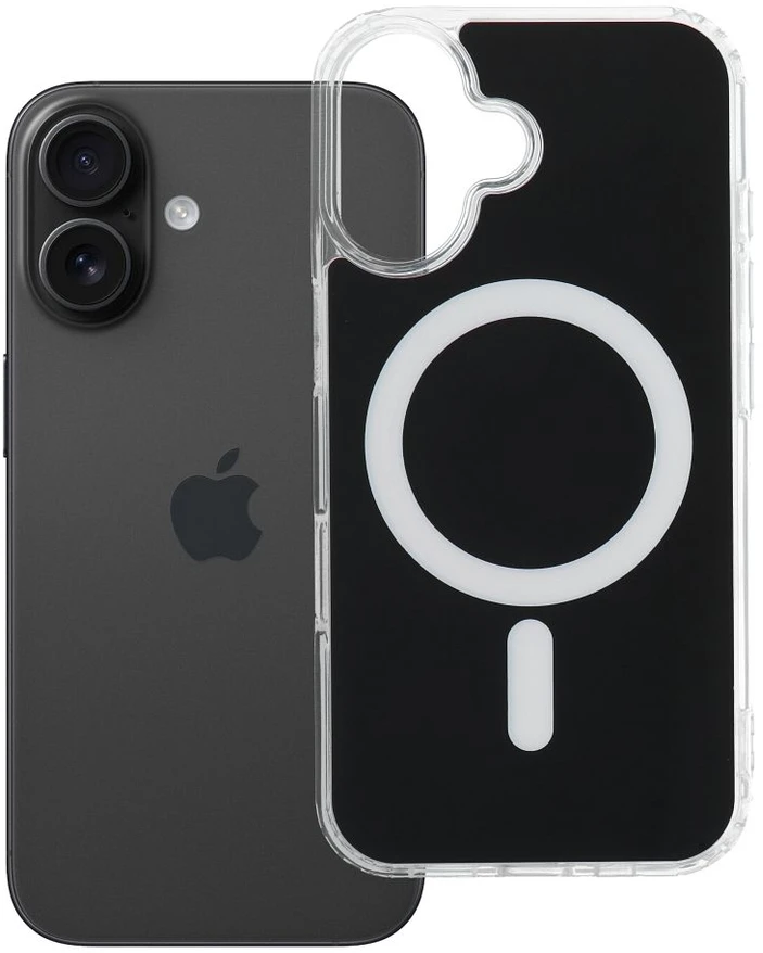 Oem Originalus „iPhone 16“ dėklas, skaidrus „Fusion Mag Cover“, suderinamas su „MagSafe“ juodu dangteliu