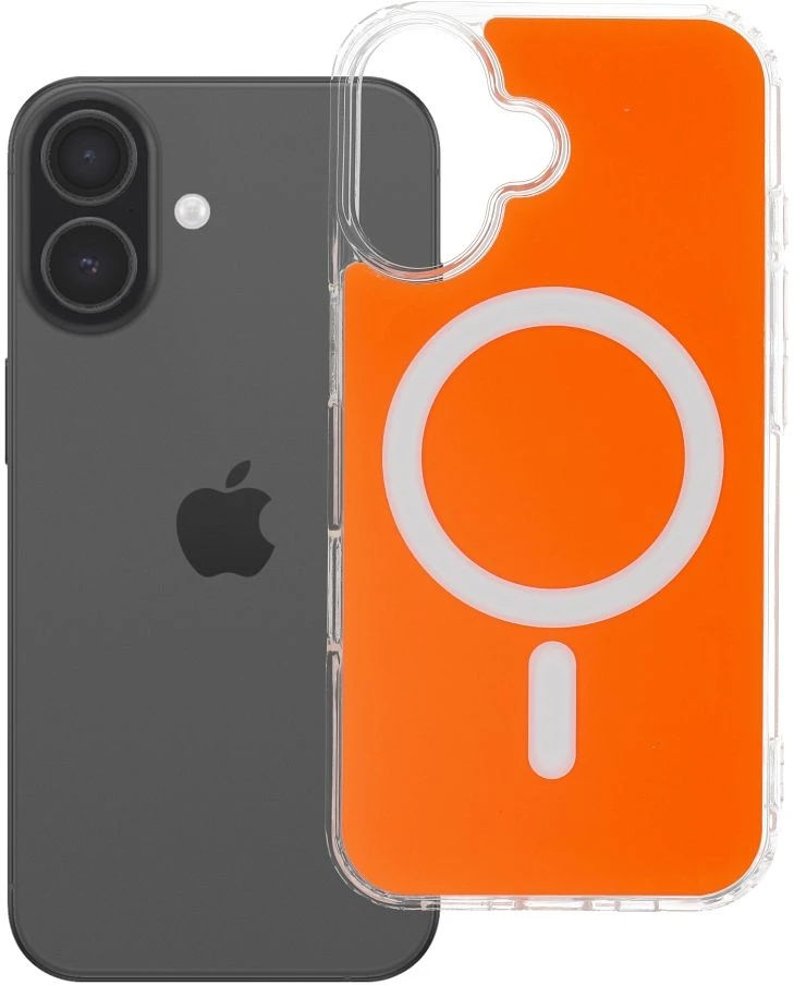 OEM dėklas, skirtas iPhone 16, skaidrus „Fusion Mag Cover“, suderinamas su „MagSafe“, hermes oranžinis