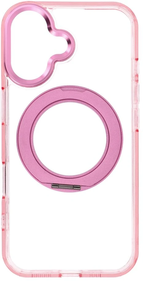 Oem dėklas iPhone 16 su rėmeliu, apskritu stovu, suderinamas su MagSafe, rožinis