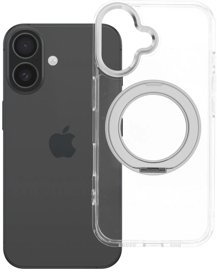 Oem Originalus „iPhone 16“ dėklas su apvaliu stovu, suderinamas su „MagSafe“, permatomas