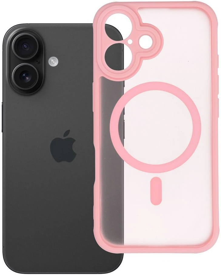 OEM dėklas, skirtas „iPhone 16“ visiškai matiniam „Mag“ dangteliui, suderinamas su „MagSafe“, šviesiai rožinis