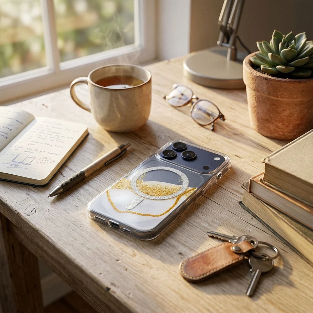 Golden OEM dėklas, skirtas „iPhone 16“, auksinis, suderinamas su „MagSafe“ ir baltais