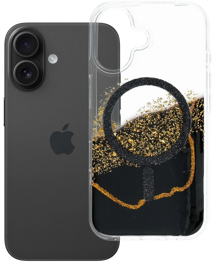 Golden OEM dėklas, skirtas iPhone 16, auksinis, suderinamas su „MagSafe“ juodu